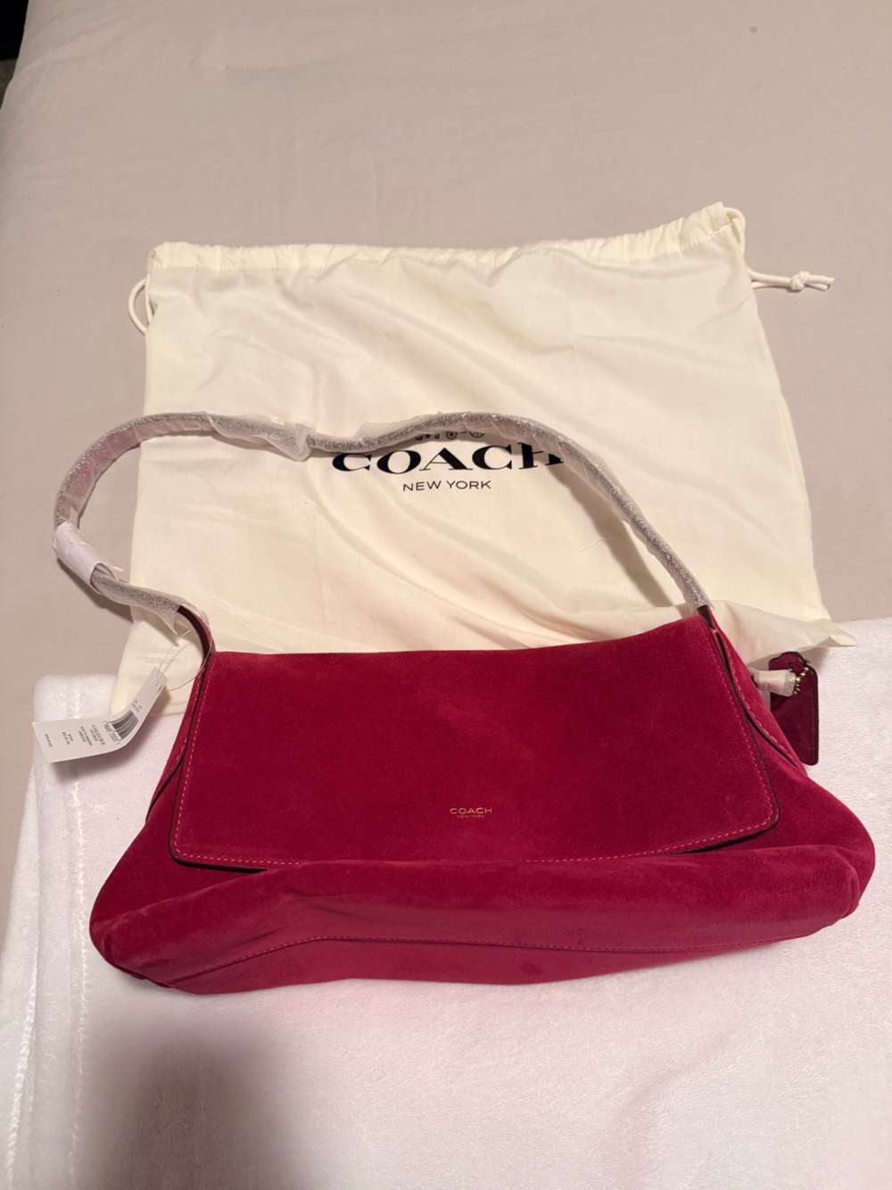 Coach Chelsea 30 Fuscia Suede Shoulder Bag